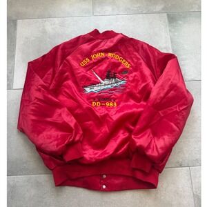 Vintage Westark USS John Rodgers DD-983 Destroyer Satin Bomber Jacket Red Mens L